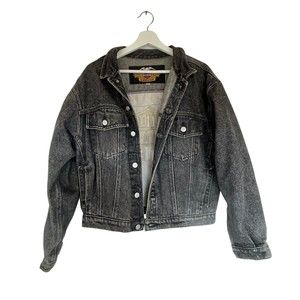 Vintage Harley Davidson Size Small Denim Black Leather Jacket